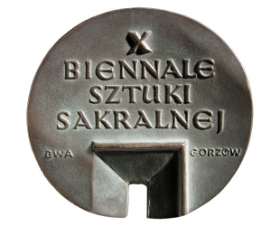 X Biennale Sztuki Sakralnej, brąz lany, 75 x 80 mm, 2002, awers